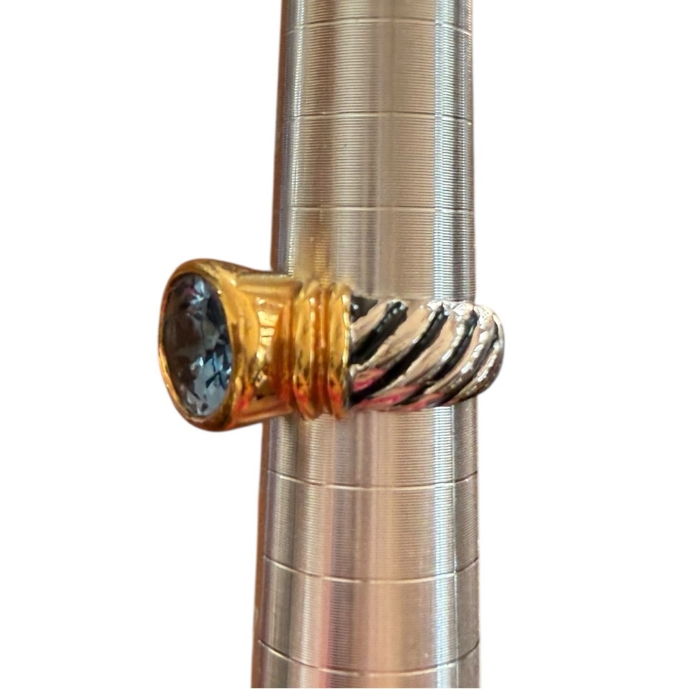 Gold-Tone and Silver-Tone Ring with Blue Stone Size 5 - Picture 8 of 12